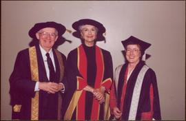 Honourary Doctor of Laws, Brock University - Iona Campagnolo between unidentified man and women, all in regalia
