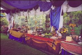 Three elaborate table settings at Countess Aline Dobrzensky’s Garden party