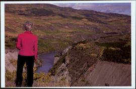 Lieutenant Governor Iona Campagnolo looking out over the Stikine Canyon, facing away from camera