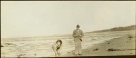 Joyce Collison with Colonel on North Beach at Masset, Queen Charlotte Islands, BC