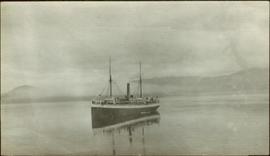 Early steamship off mouth of Nass River, BC