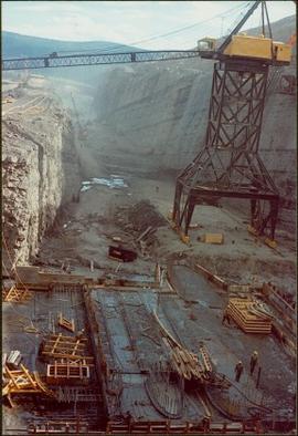 Construction of the spillway for the W.A.C. Bennett Dam