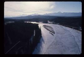 Woods Division - Bridges - Aerial of unidentified low water bridge in winter
