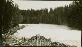 Small gauge rail tracks ending at Meziadin River Falls