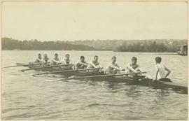 University of Washington rowing team sculling in Lake Washington