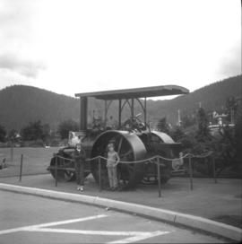 Steam roller on display in front of the Provincial Court House in Prince Rupert