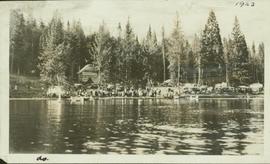 View of Liberal Party picnic taken from across Six Mile Lake 