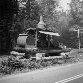 View of steam donkey probably at Sayward