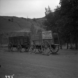 Two horse drawn freight wagons at Cache Creek