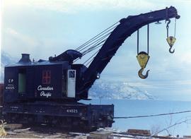 Canadian Pacific crane # 414325 on tracks near Kootenay Lake, BC