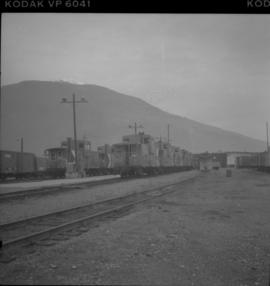 Line of CPR cabooses at Revelstoke