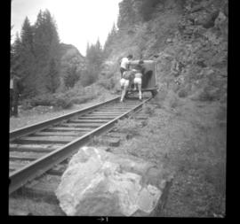 Speeder on CPR Kettle Valley Railway in Myra Canyon
