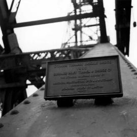Plaque attached to Second Narrows Bridge in Vancouver, BC