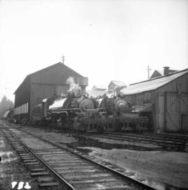 Locomotives at Rayonier Railroad camp in Washington